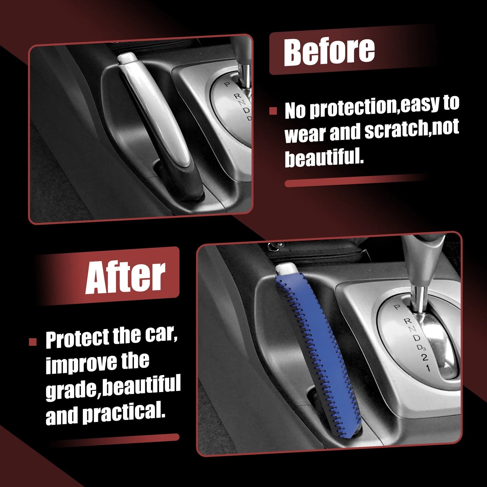 Faux Leather Handbrake Cover for Ford Mustang (2015–2021) Black Blue