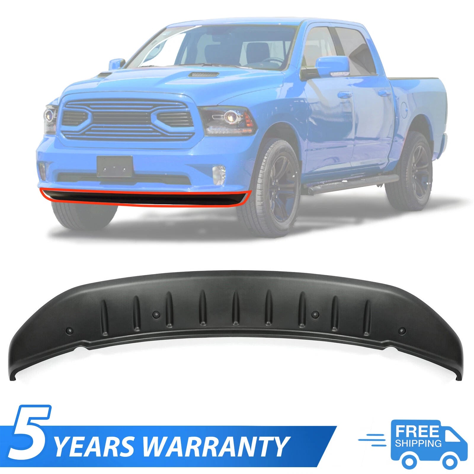 Lower Front Bumper Valance Air Dam for Dodge Ram 1500 (2009–2018, 2019–2024)