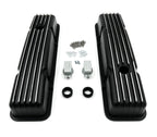 Short Valve Covers Black Aluminum Finned Replacement for Chevy 350 SBC (1967–1985)