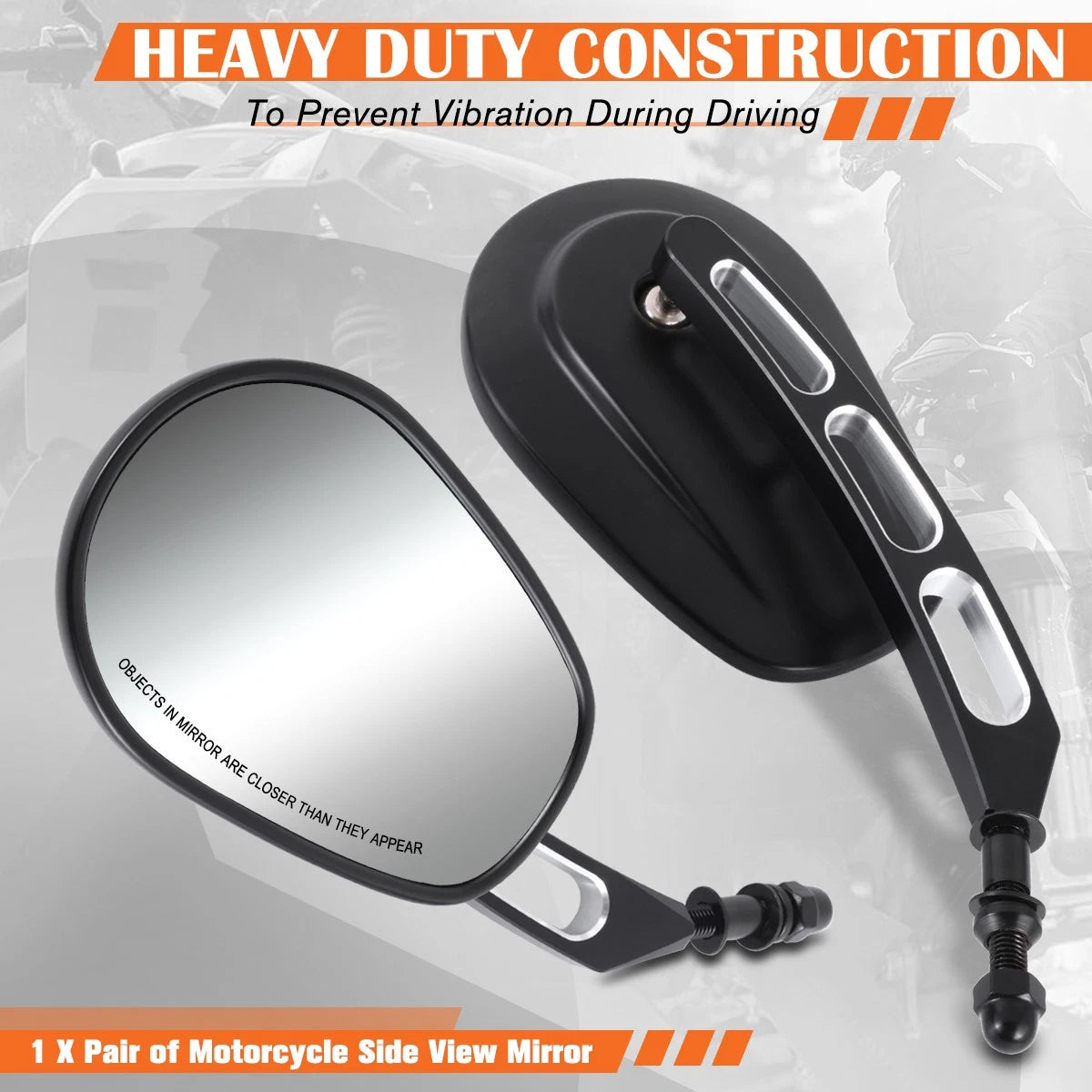 Universal Oval View Side Mirrors for Naked Bike Cruiser (Anti-Glare)