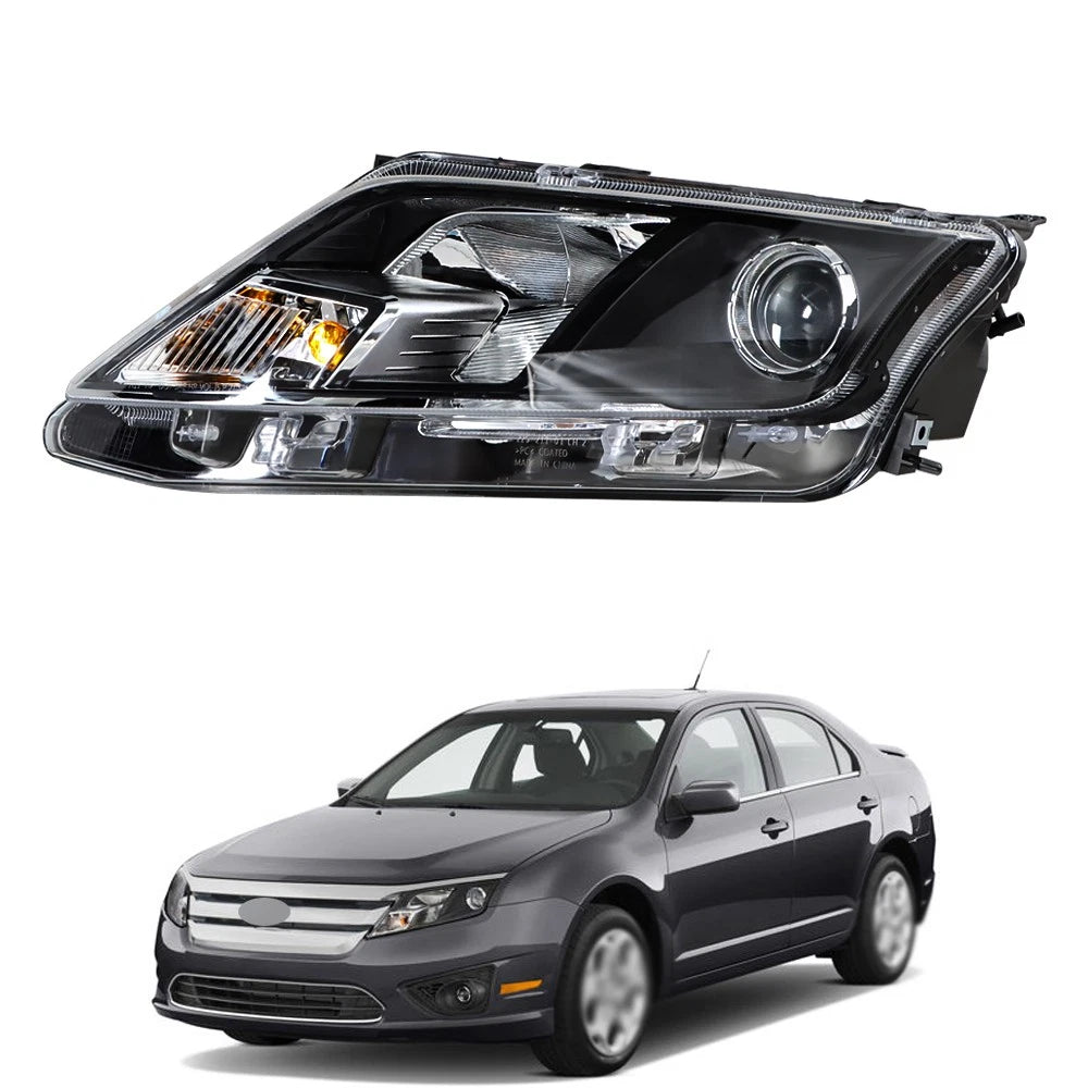 Headlight LH for Ford Fusion (2010â2012) Black Halogen Projector Clear Lens