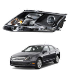 Headlight LH for Ford Fusion (2010â2012) Black Halogen Projector Clear Lens