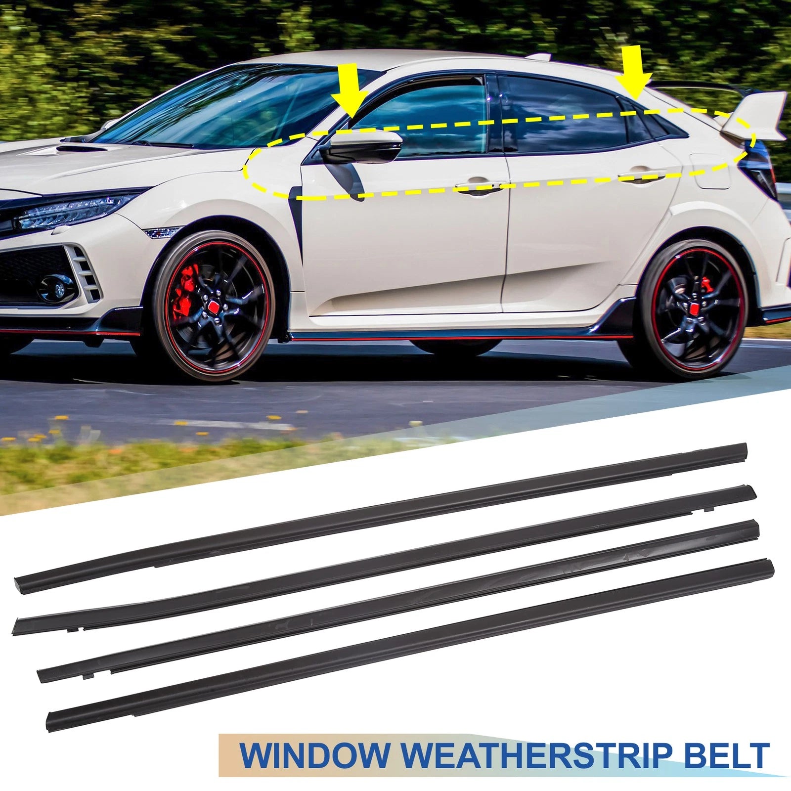 Set of 4 Window Seal Weatherstrip Trim for Honda Civic Sedan (2016–2019)