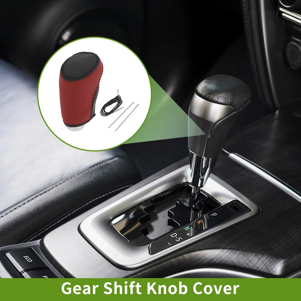 Gear Shift Knob Cover for Chevrolet Malibu (2016–2020) Black Red Faux Leather