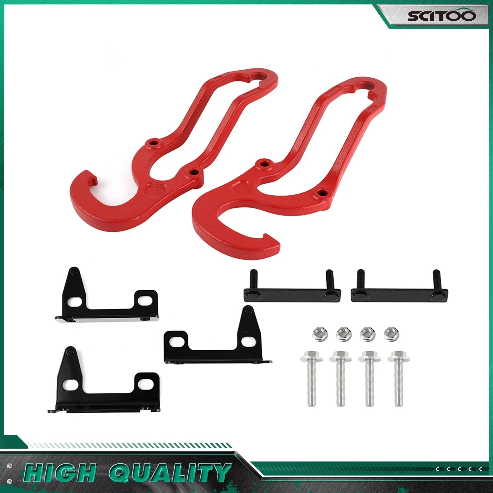 Set of 2 Heavy Duty Front Tow Hooks for Dodge Ram 1500 (2009–2019) Red Steel