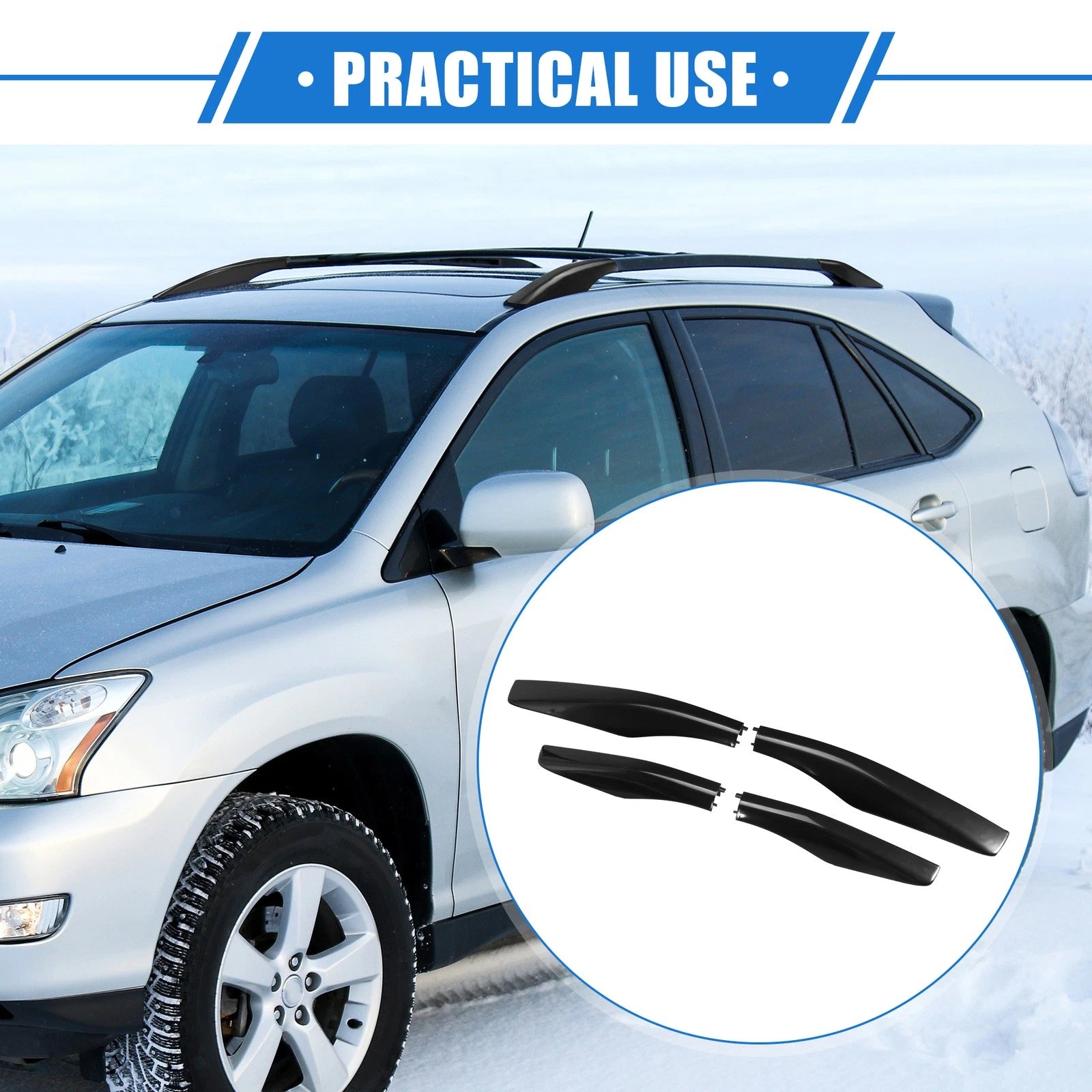 Set of 4 Roof Rack Side Rails End Covers for Lexus RX350 RX400h (2003–2009) Black