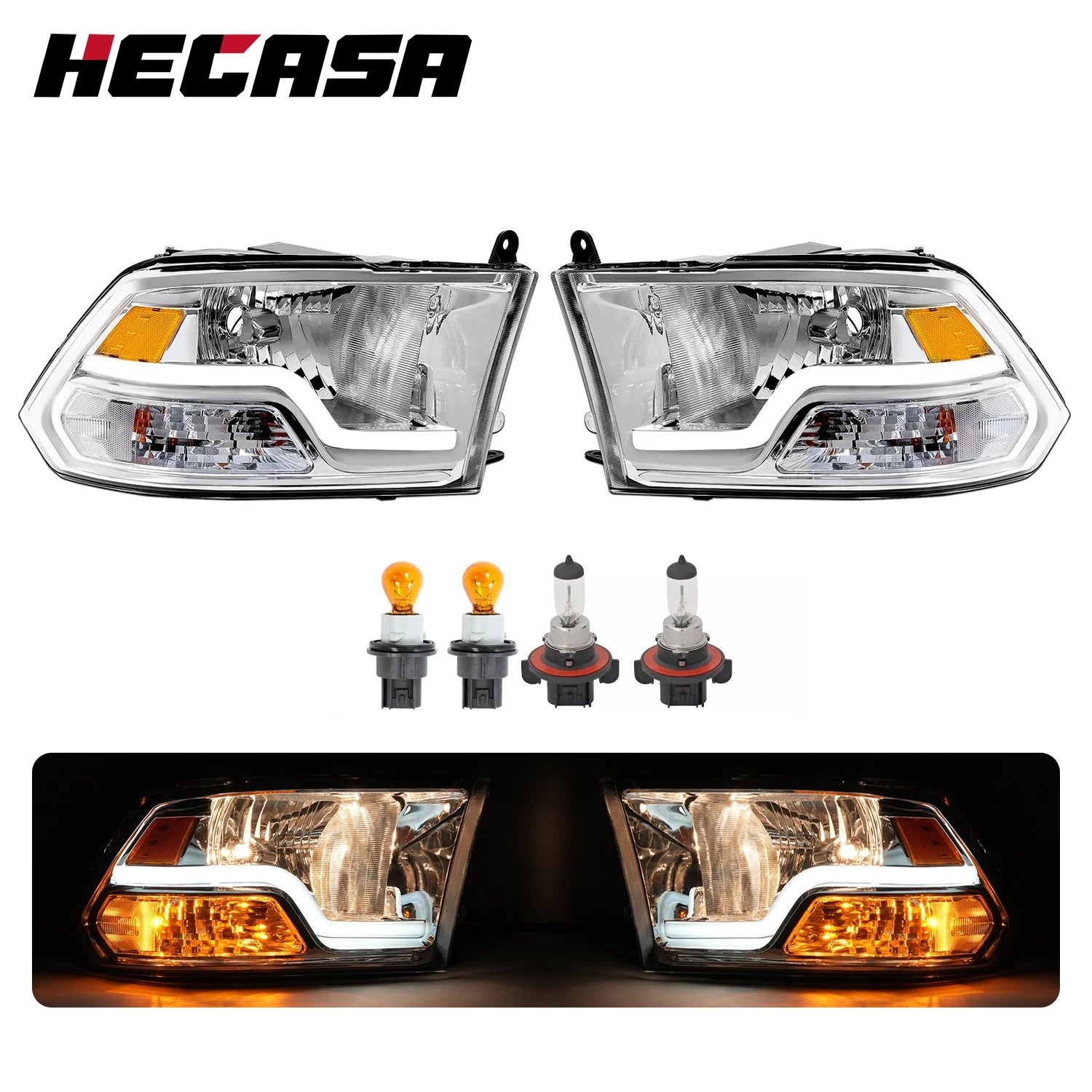 Pair LED Headlights for Dodge Ram 1500 2500 3500 (2009–2018) Chrome