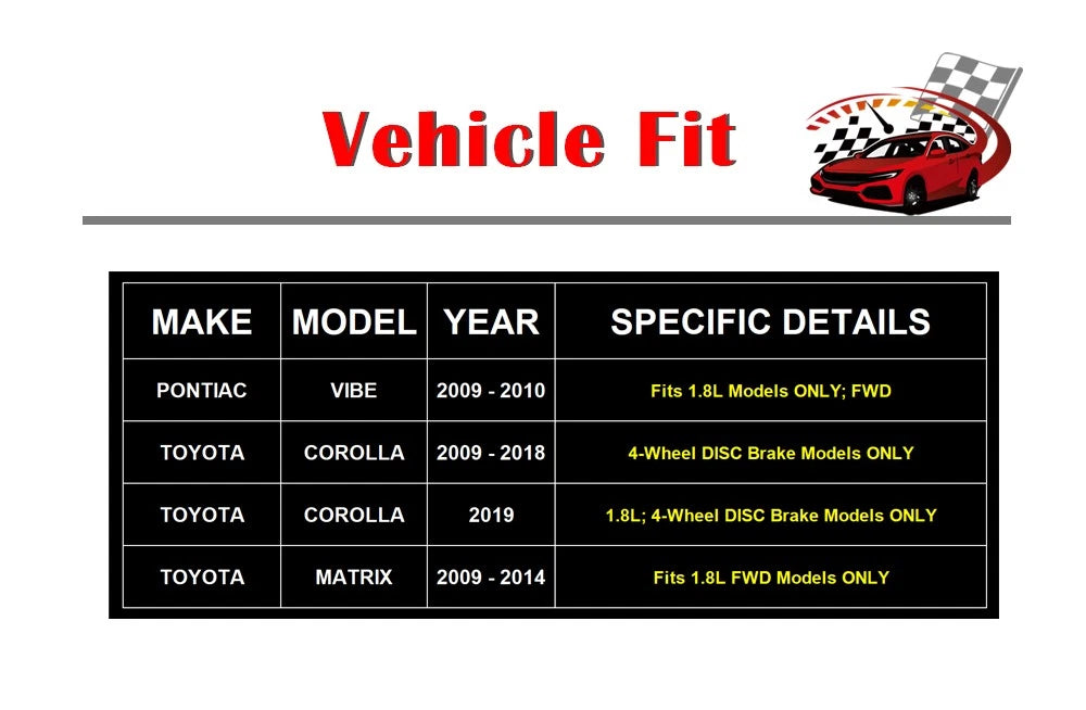 Brake Rotors and Pads for Toyota Corolla Matrix (2003-2008)