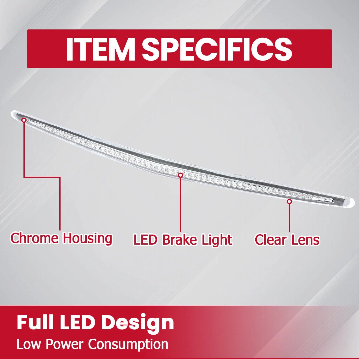 Full LED Third Tail Brake Light for Cadillac DTS (2006–2011) Chrome