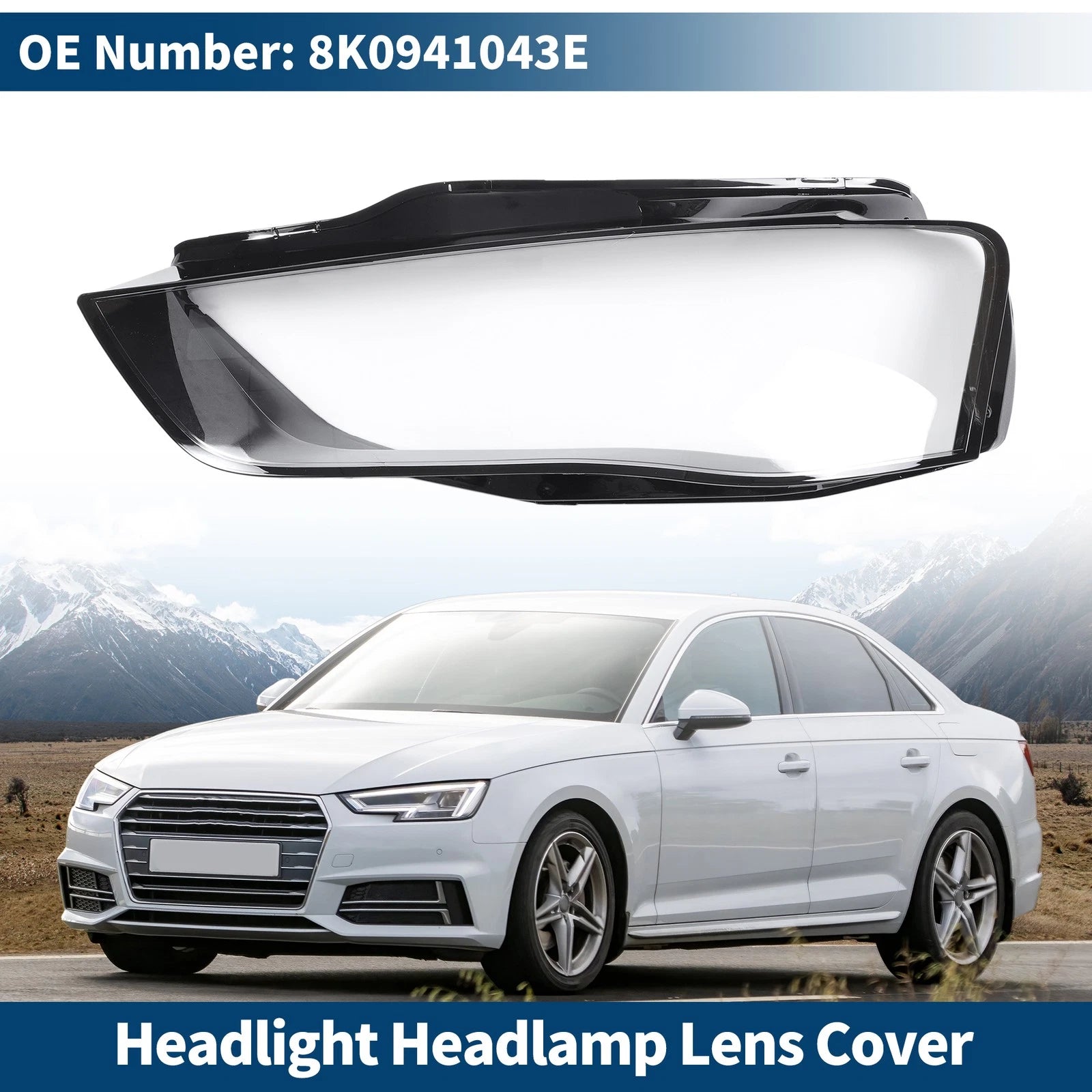 1 Pc Headlight Lens Cover for Audi A4 (2009–2012) No. 8K0941043E Black