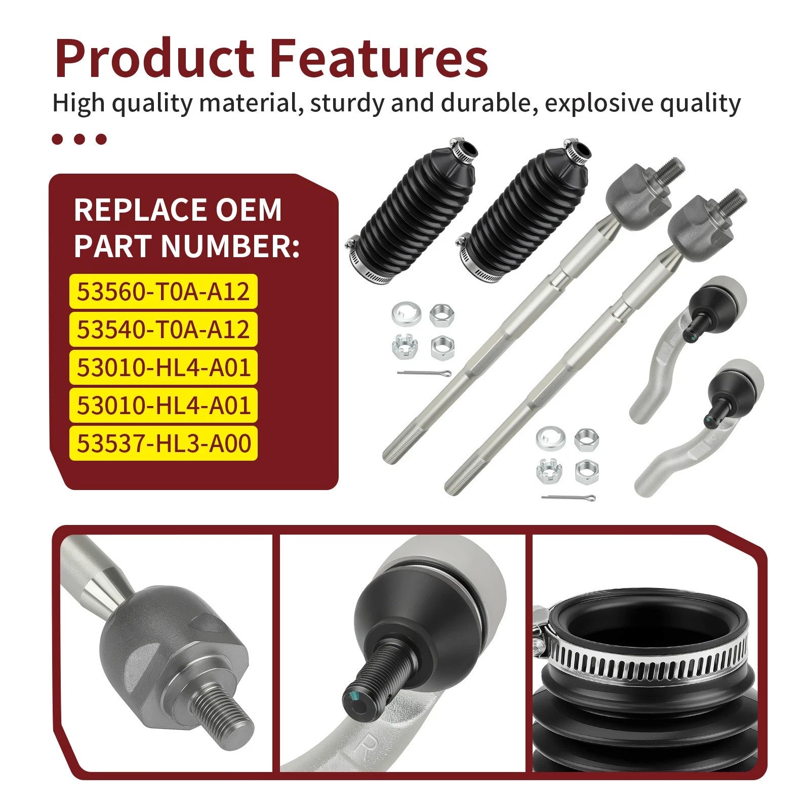 2X Tie Rod Ends Kit w/ Boot for Honda Pioneer 1000-5 (2016–2021)