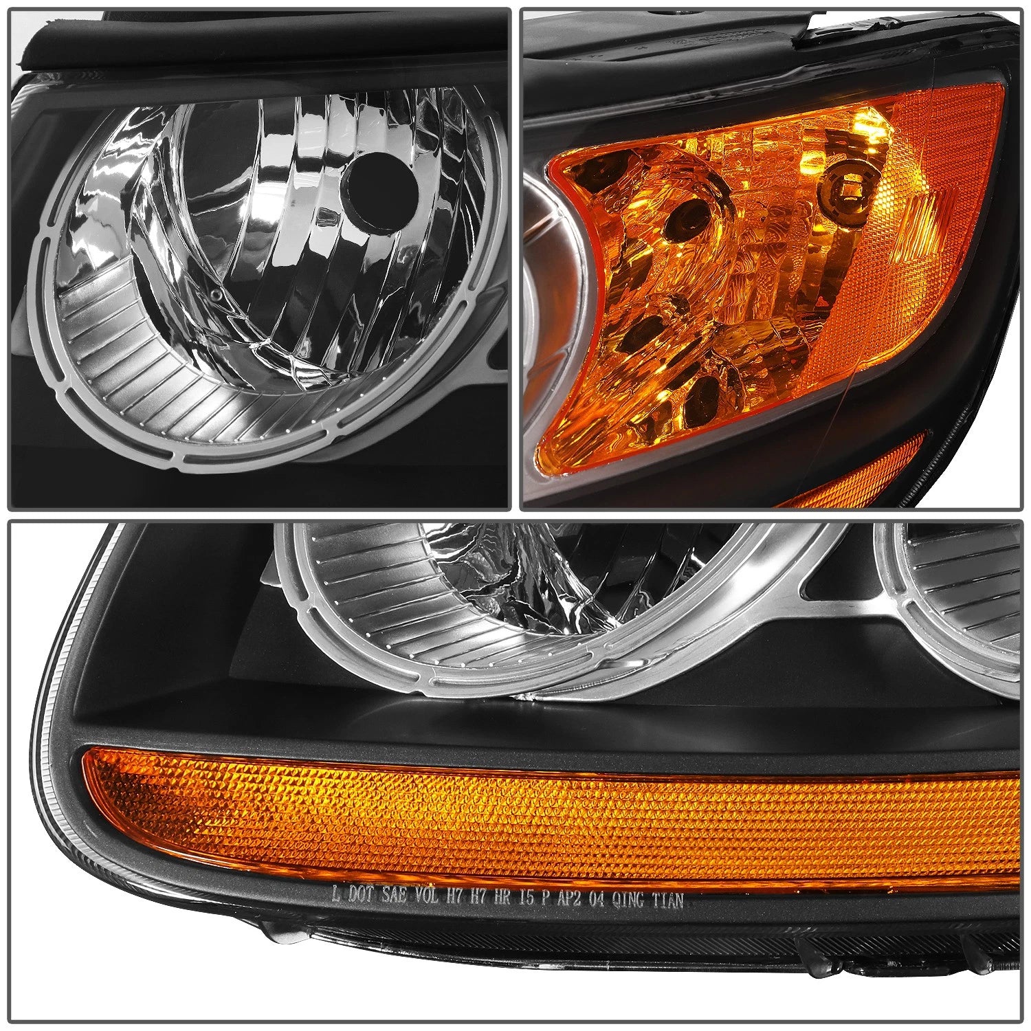 Pair of Black Housing Amber Side Bumper Headlights for Hyundai Santa Fe (2007–2012)