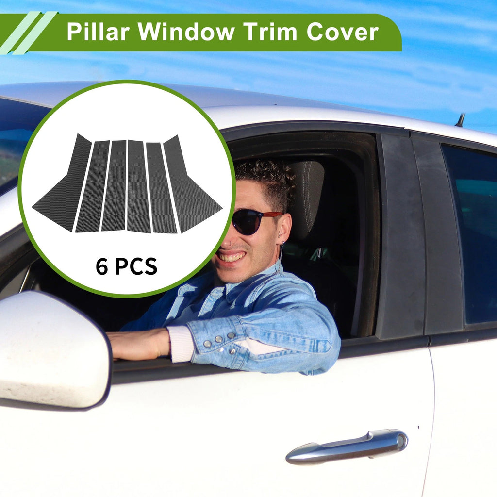 6 Pcs Pillar Window Trim for Chevy Captiva (2019–2023) Carbon Fiber Black