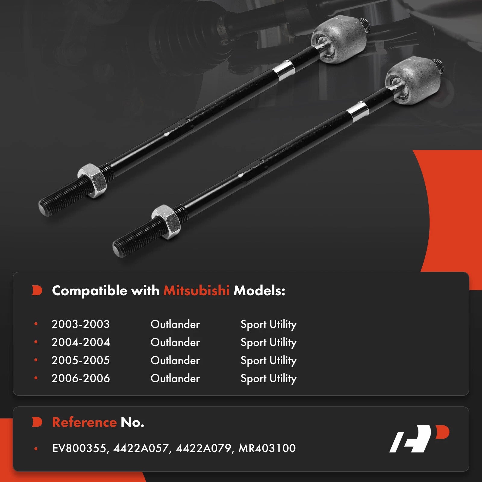 2X Front Inner Tie Rod End for Mitsubishi Outlander (2003-2006)