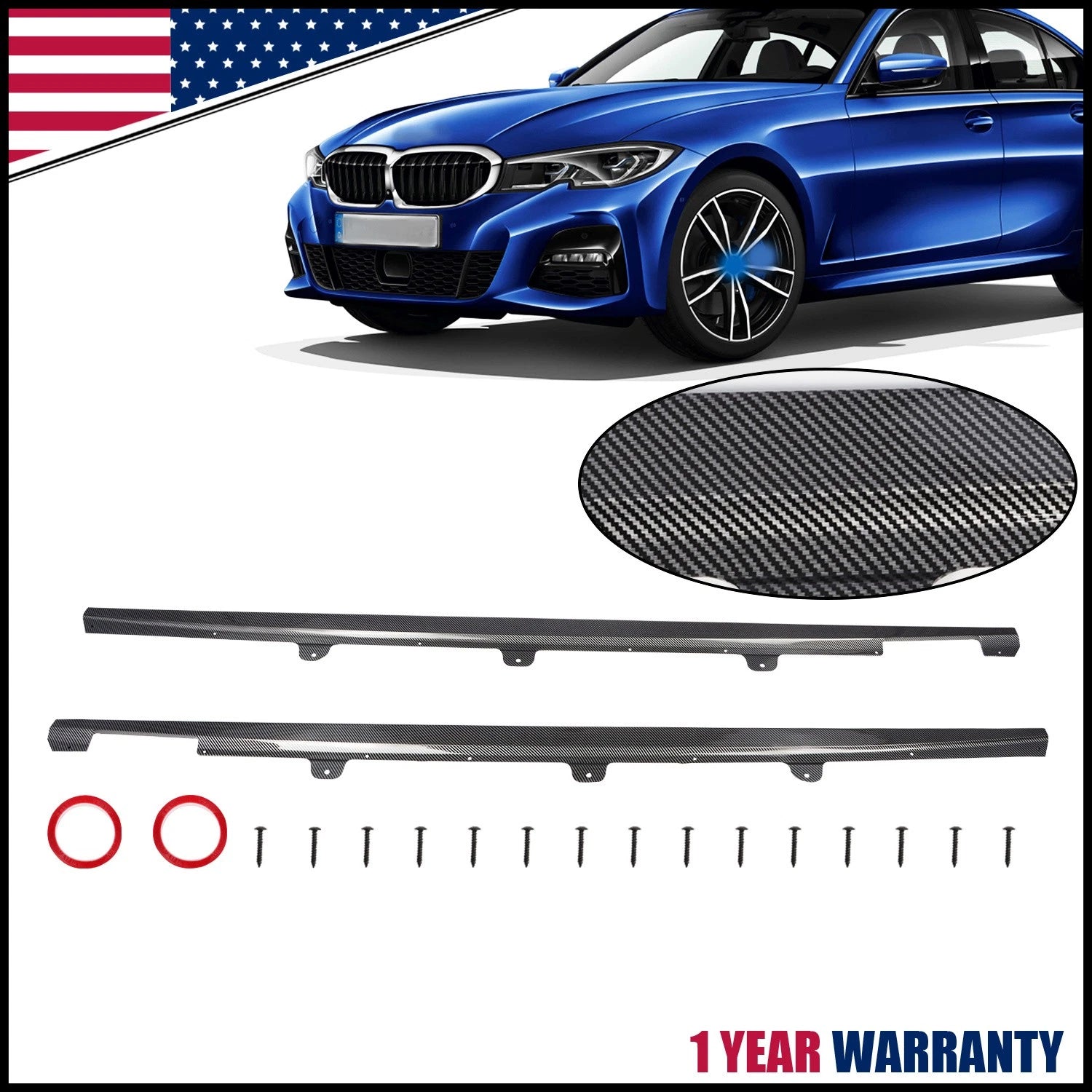CMST Carbon Fiber Style Side Skirt Extension Panel for BMW G20 330i M340i (2019–2024)