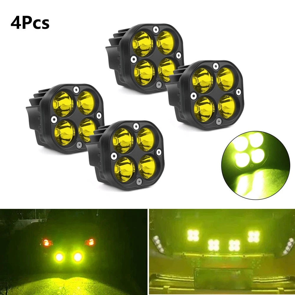 Set of 4 Yellow 3-Inch LED Work Light Cube Pods for Driving Fog Lamp