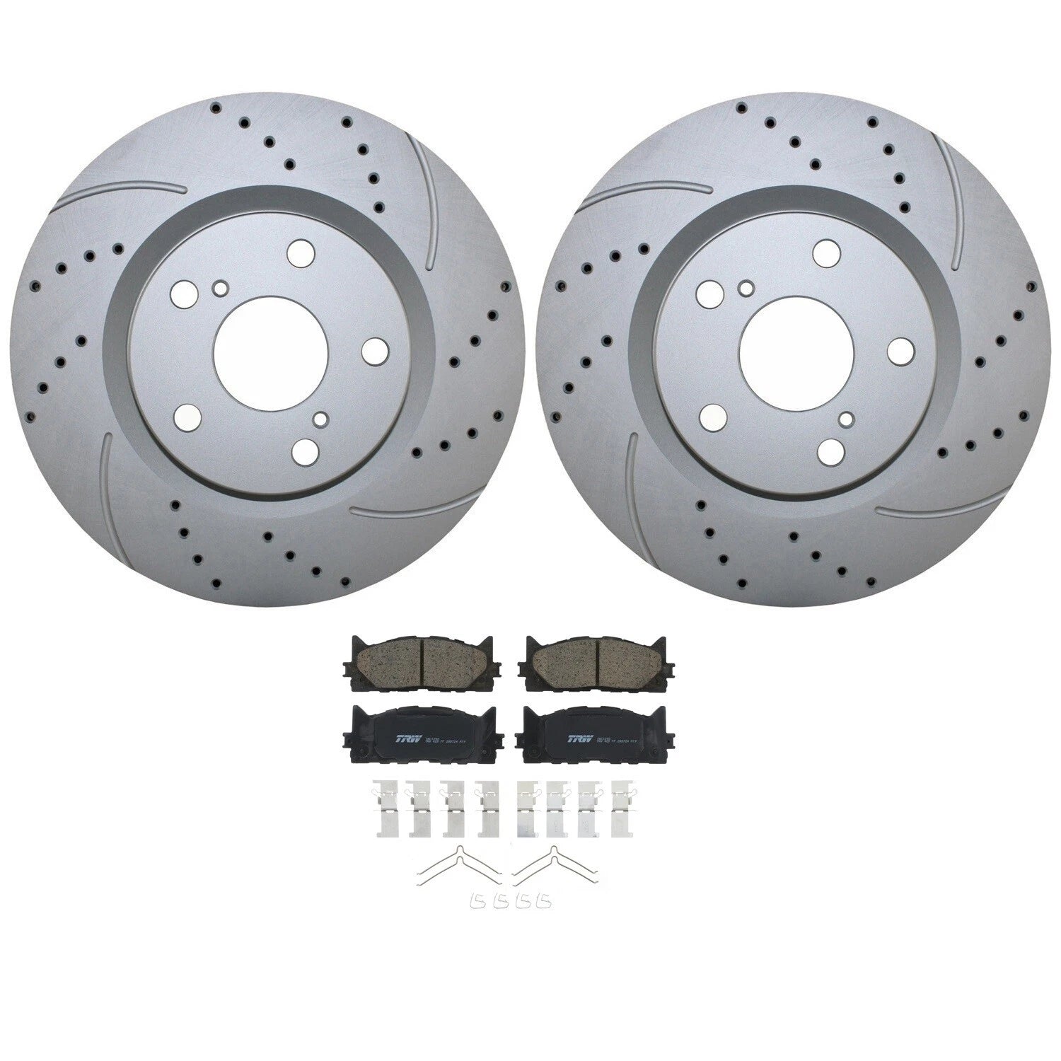 Front Brake Kit with 296mm Drilled Rotors & TRW Pro Ceramic Pads for ES350, Avalon, Camry (2007–2019)