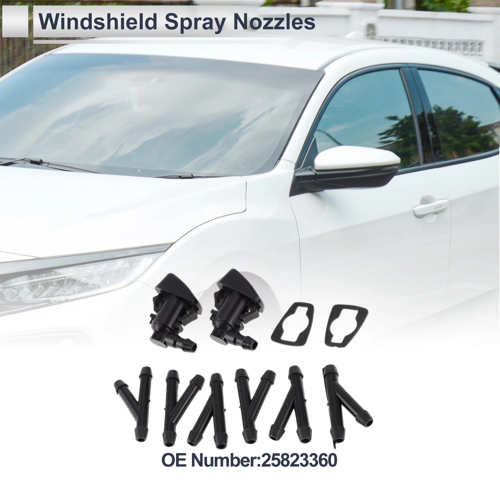 Washer Nozzle Set of 6 w/ Hose Connector for Chevrolet (No. 25823360)