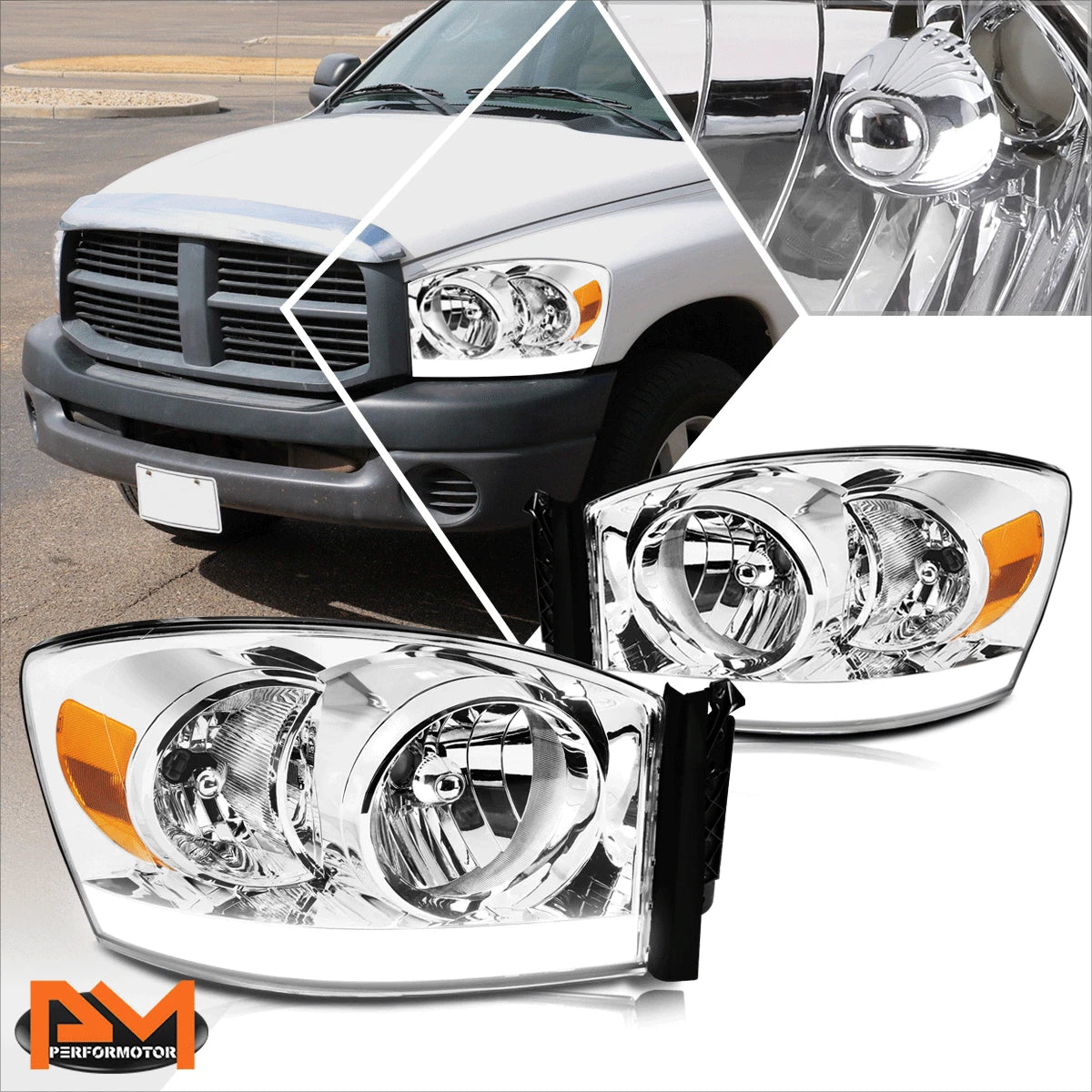 Chrome Housing Amber Corner Headlight for Dodge RAM Pickup (2006–2009) W/LED DRL
