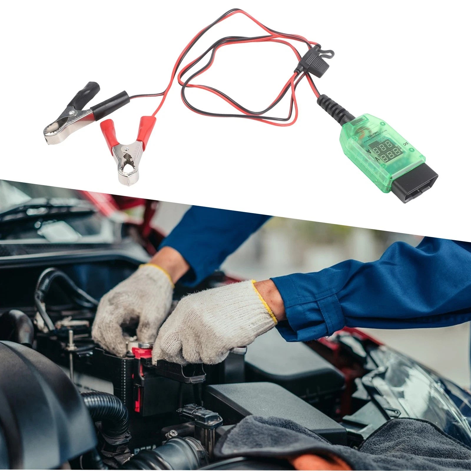 OBD Battery Memory Saver Clip with Digital Voltage Display for Universal