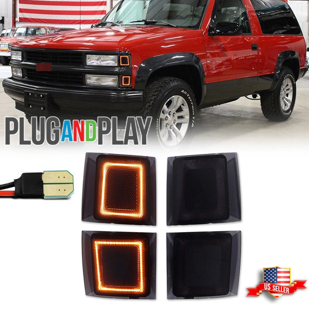 4X Amber LED Front Side Marker Lights for Chevy C/K 1500 2500 3500 (1994–1998)