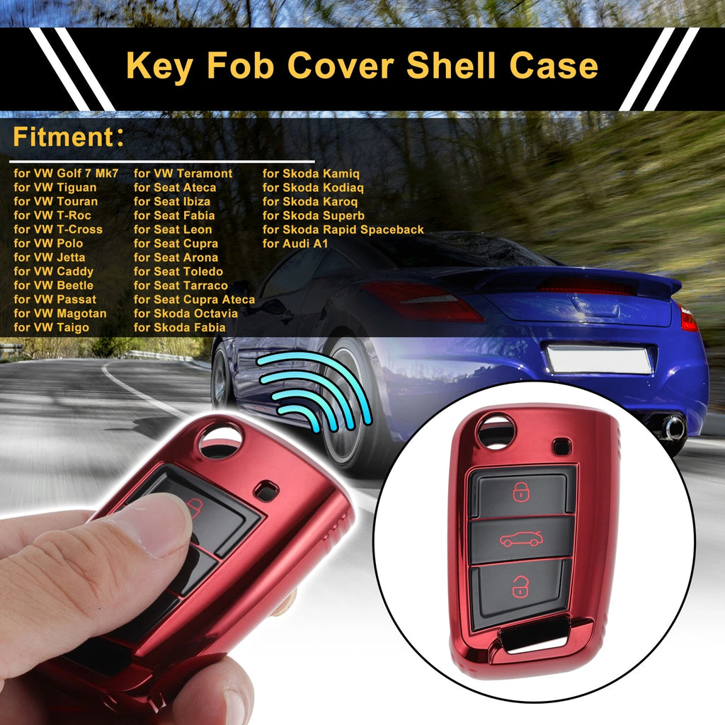 Car Key Case for VW Golf 7 Mk7, Tiguan, Touran, T-Roc, T-Cross, Polo (2013–2023) - 3 Buttons