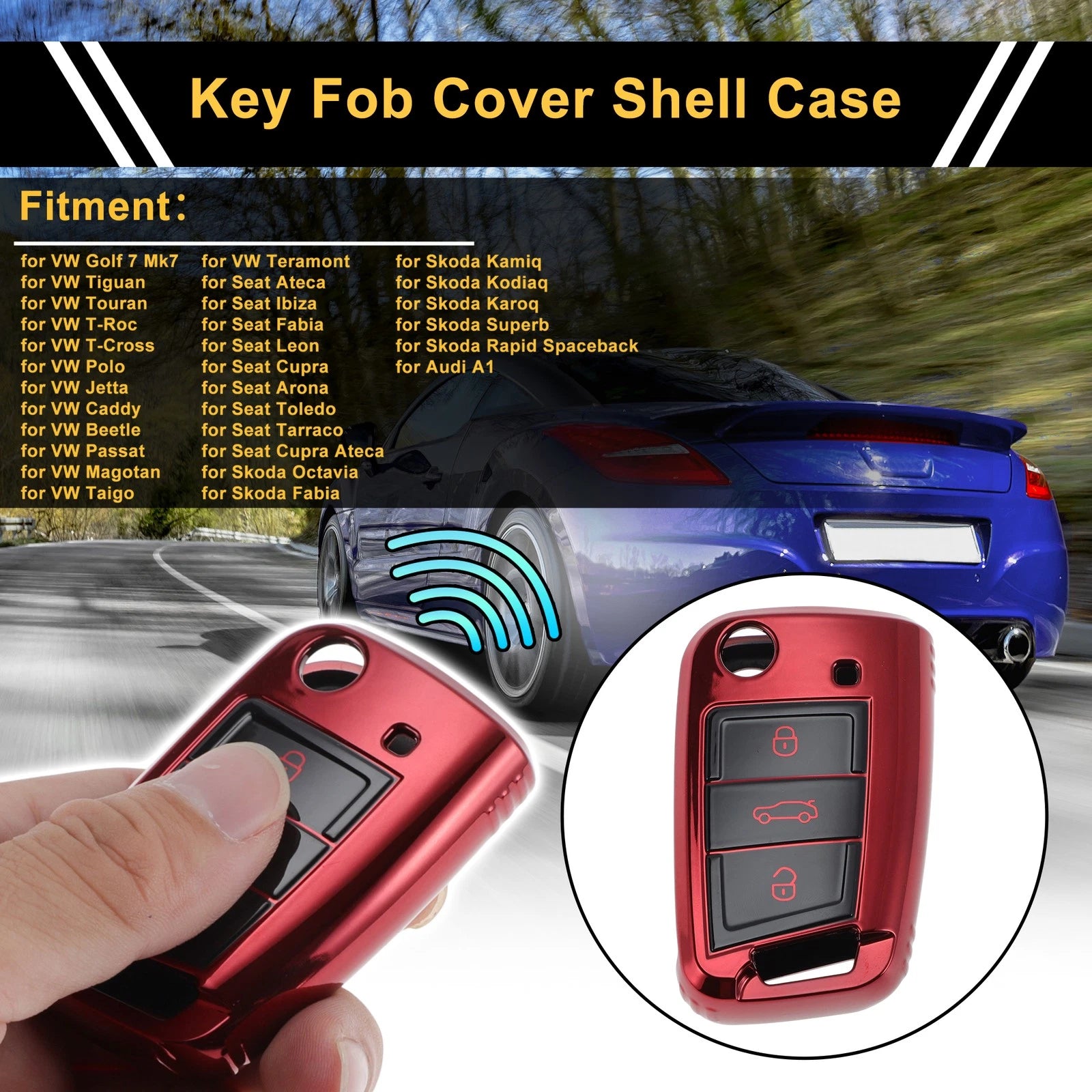 Car Key Case for VW Golf 7 Mk7, Tiguan, Touran, T-Roc, T-Cross, Polo (2013–2023) - 3 Buttons