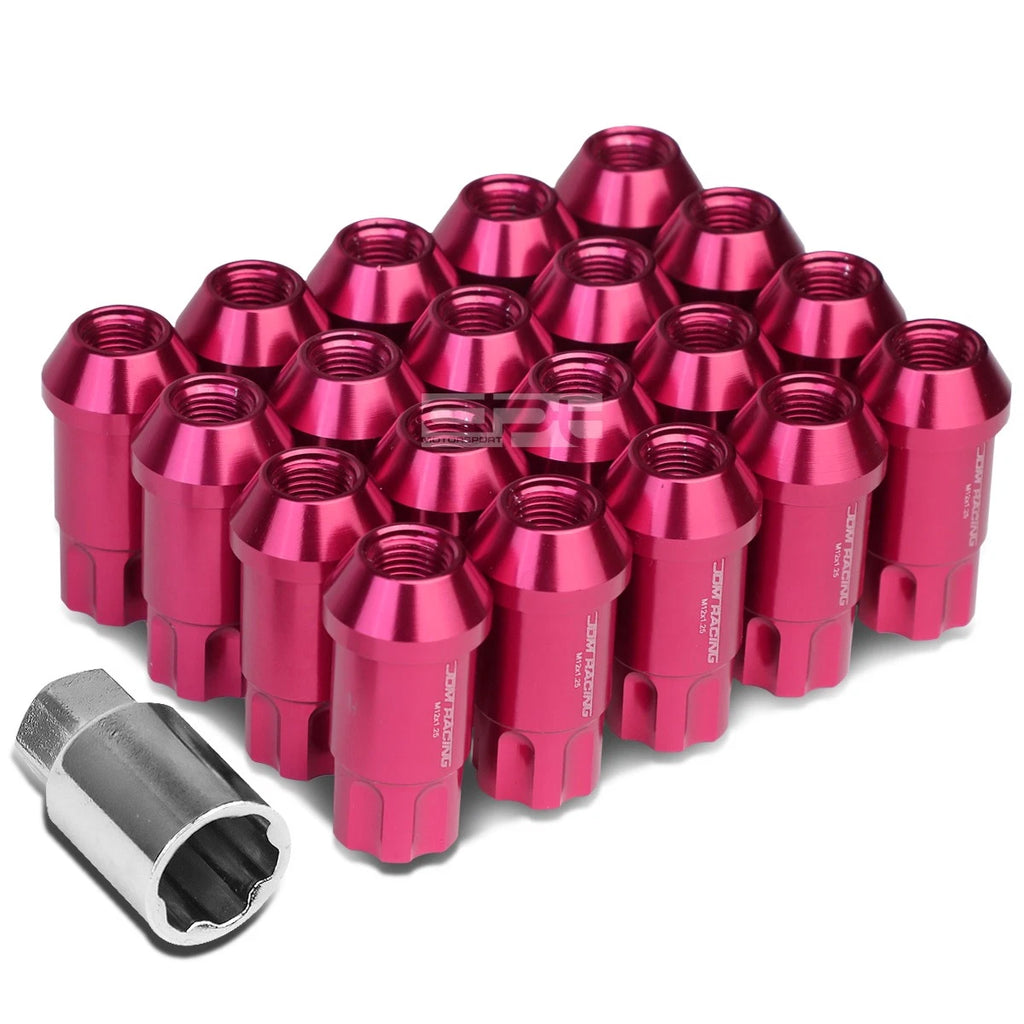20x Open End M12x1.5 50mm Tall Pink Aluminum Lug Nuts + Lock Key