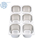 Set of 6 Stainless Steel Hotel Pans 1/6 Size 6" Deep Dishwasher Safe