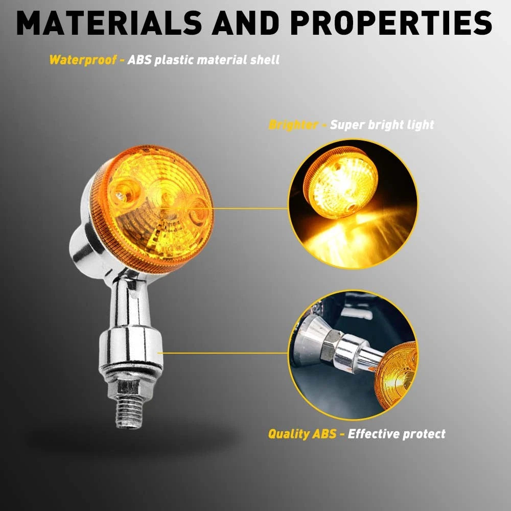 Set of 4 Chrome 12V Amber Turn Signal Indicator Lights for Universal Motorcycle