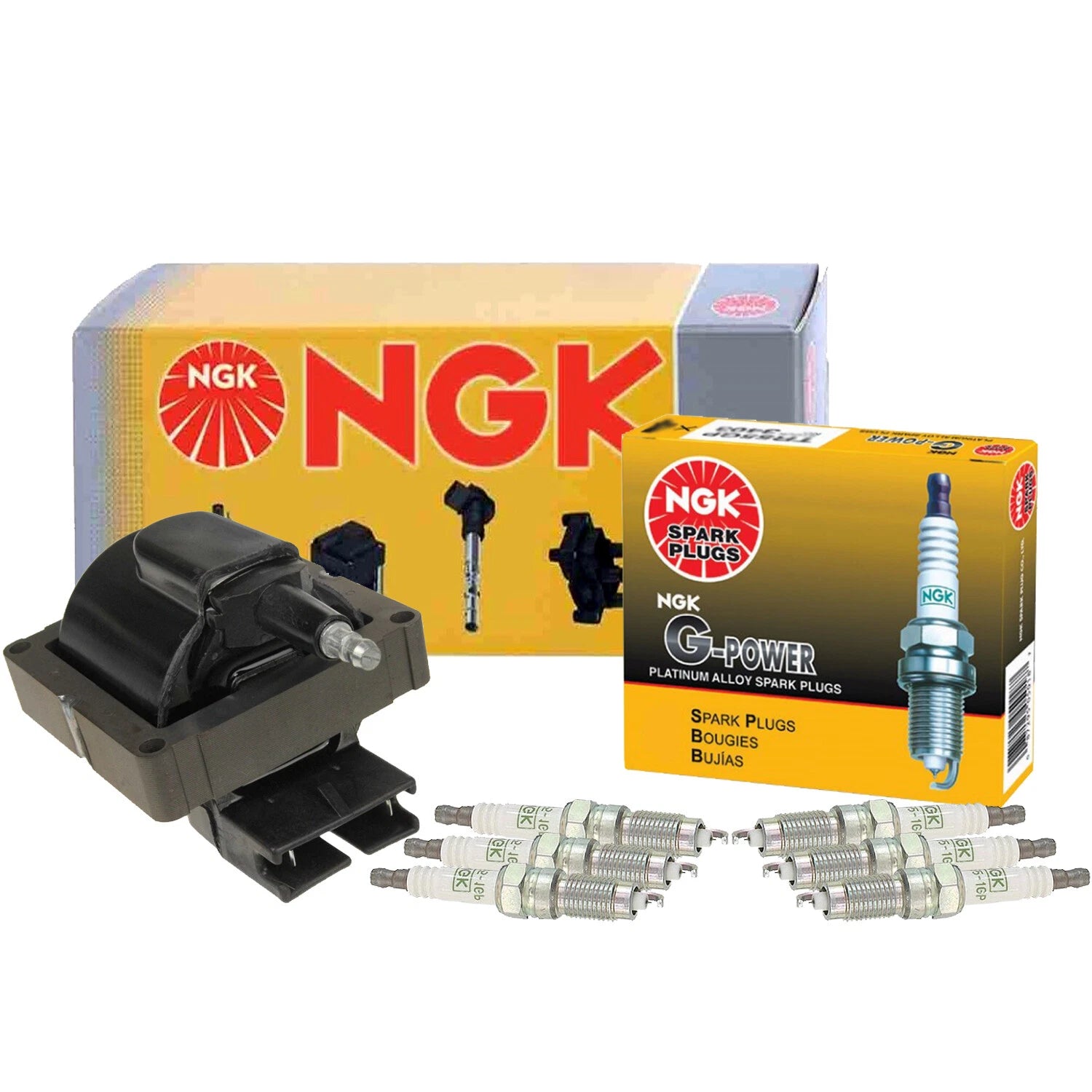 NGK Ignition Coil & 6 G-Power Platinum Spark Plugs for Ford Lincoln Mercury