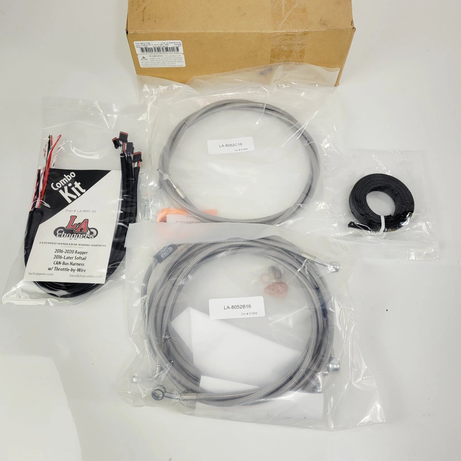 Stainless Braided Cable/Brake Kit for Harley (2016) 15-17" Apes