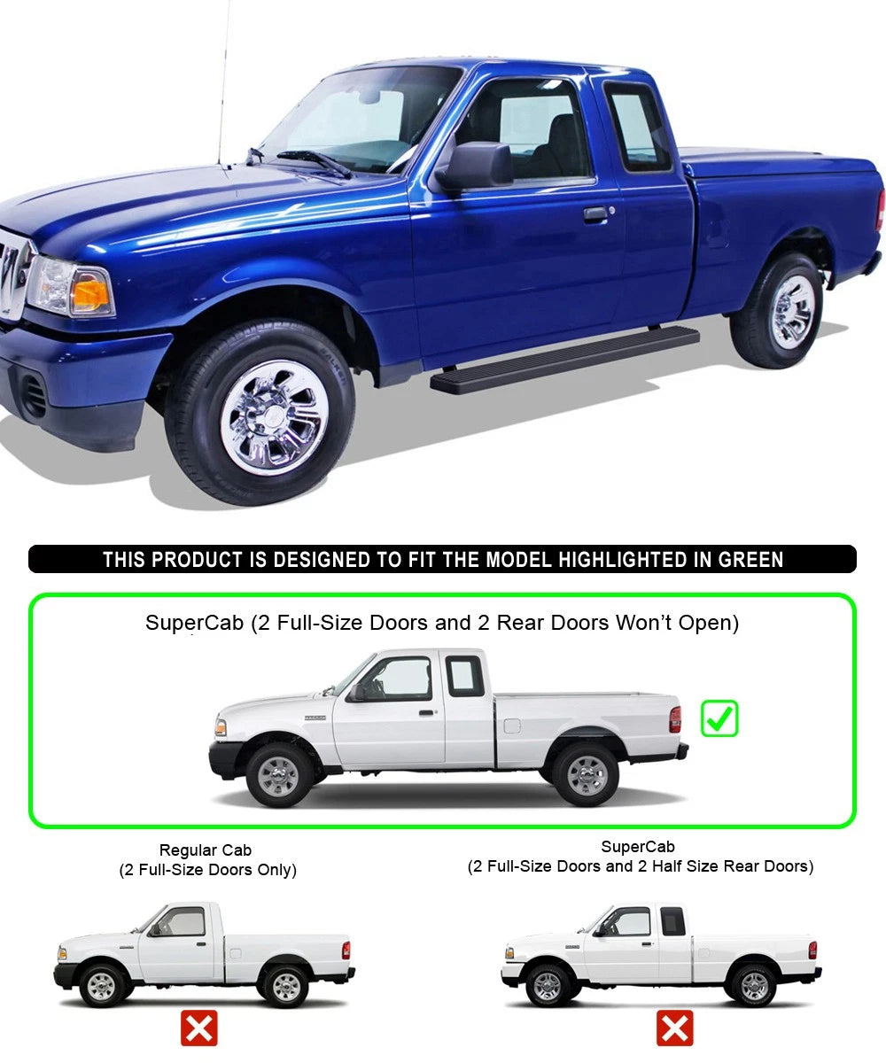 Running Boards 6 Inch Black for Ford Ranger Mazda B Super Cab (1998-2011)