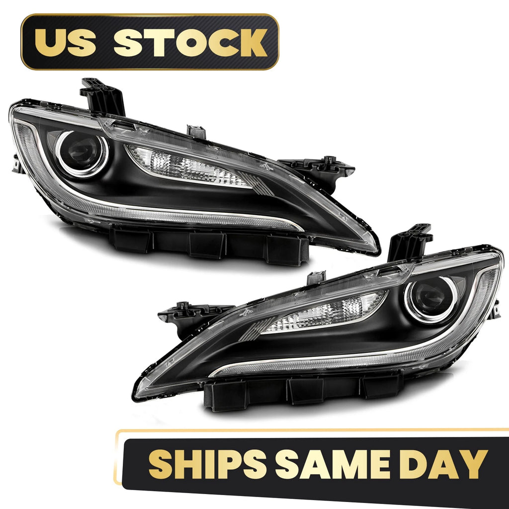 Halogen Headlight Set for Chrysler 200 (2015–2017) w/LED DRL, Chrome Trim