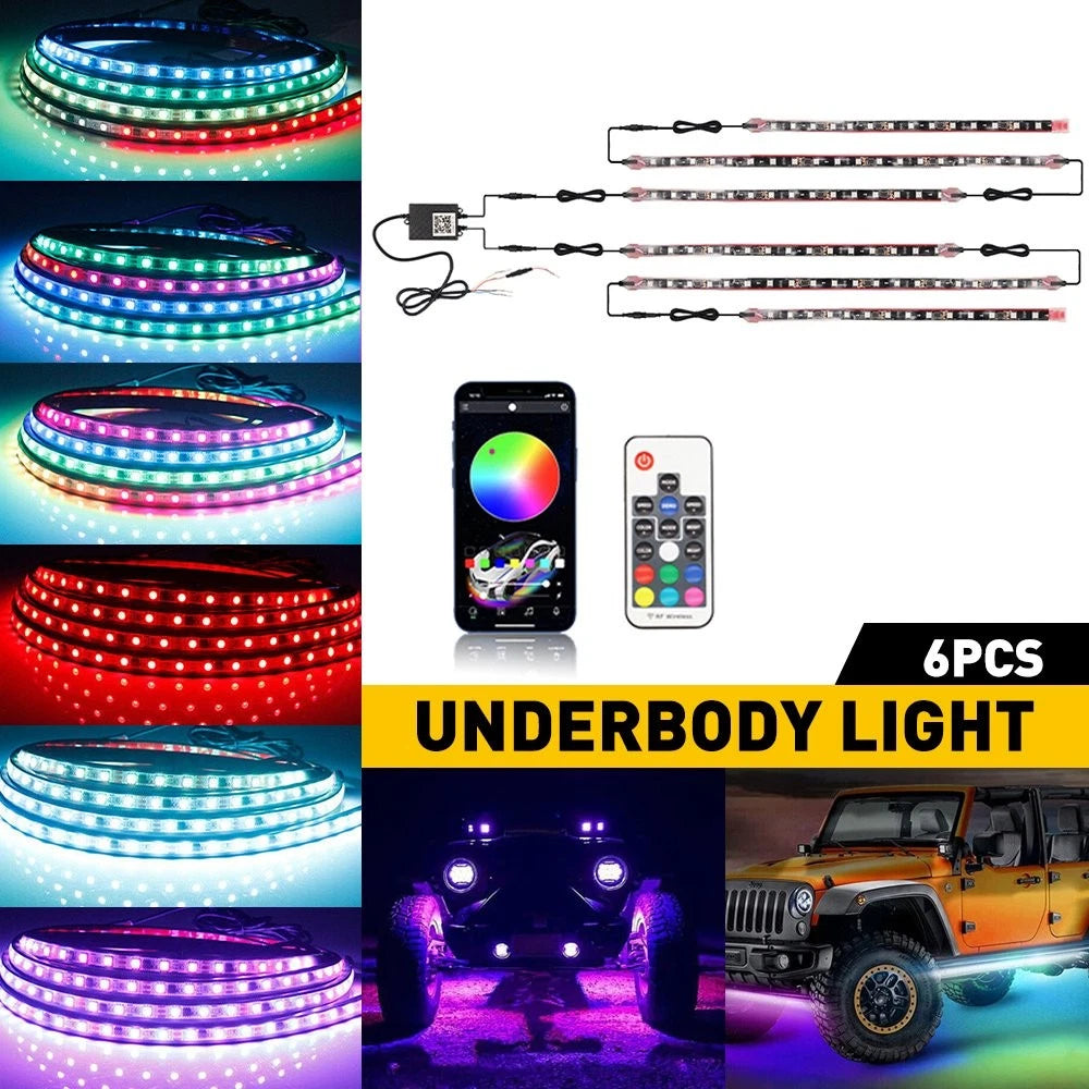 6x RGB Dream Color Underglow LED Kit for Car Neon Strip Light Music APP