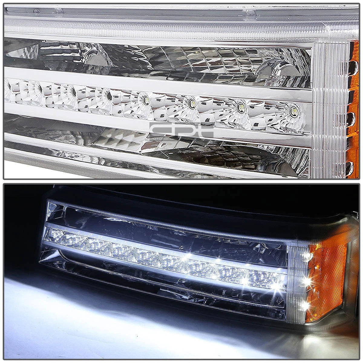 Chrome Housing LED DRL Bumper Light + Signal for Chevy Silverado/Avalanche (2003–2007)