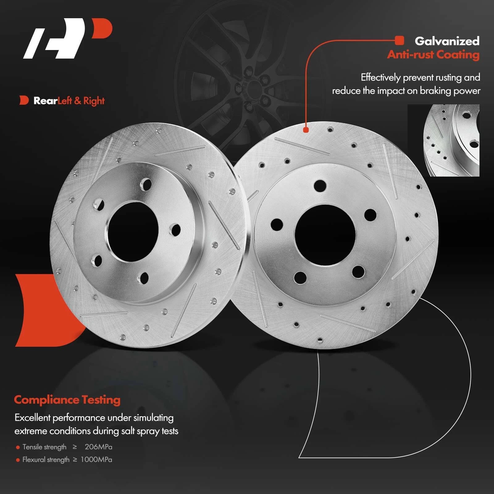 Rear Drilled Brake Rotors & Ceramic Pads for Chevy Impala (2011-2013)