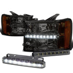 Smoked Clear Headlight Set with LED & Amber Corner for Sierra (2007–2014)
