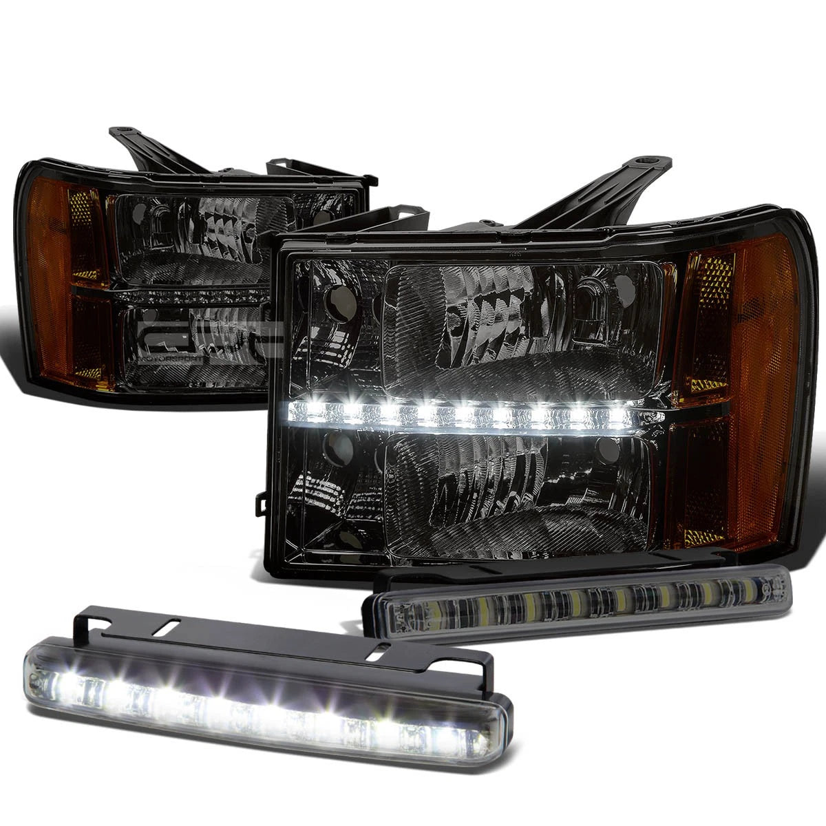 Smoked Clear Headlight Set with LED & Amber Corner for Sierra (2007–2014)