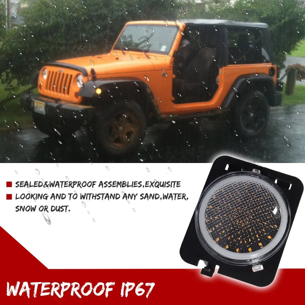 2X Clear Switchback LED Side Marker Lights for Jeep Wrangler JK (2007–2018)