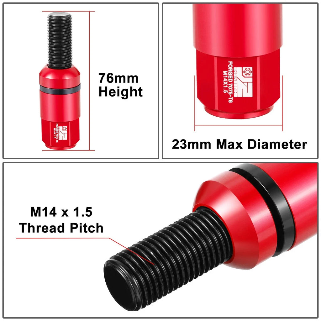 Set of 20 Closed End Lug Nuts M14x1.5 for J2 (Aluminum, Red)