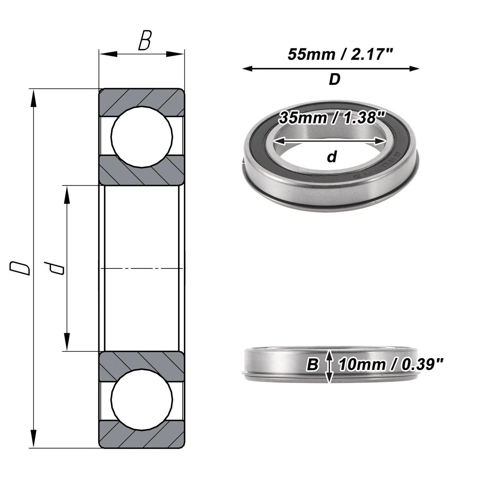 Deep Groove Ball Bearing 35x55x10mm for Scooter Skateboard (1 Pc)