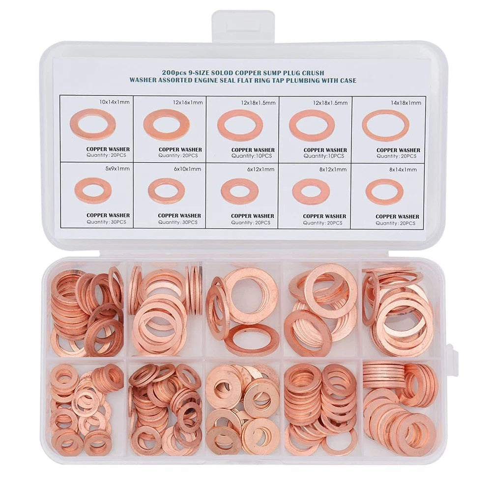 Set of 200 Copper Washers M5 Flat Sealing Rings for Pumps and Valves