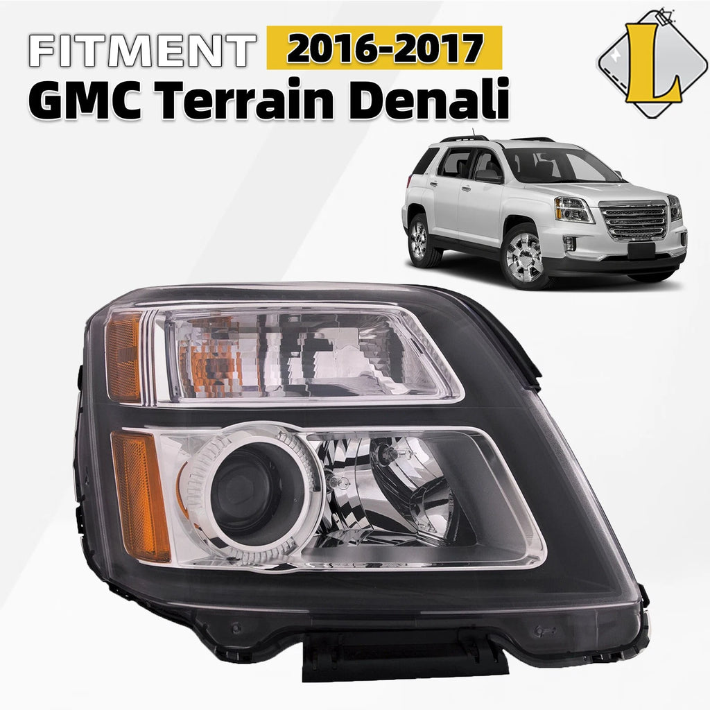 Halogen Headlight for GMC Terrain Denali (2016–2017) Black W/Bulb Right