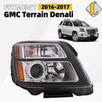 Halogen Headlight for GMC Terrain Denali (2016–2017) Black W/Bulb Right