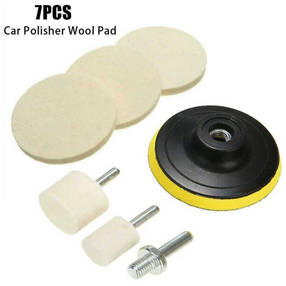 Polishing Pad Kit for Car Polisher (Set of 7) - Wool Scratch Remover