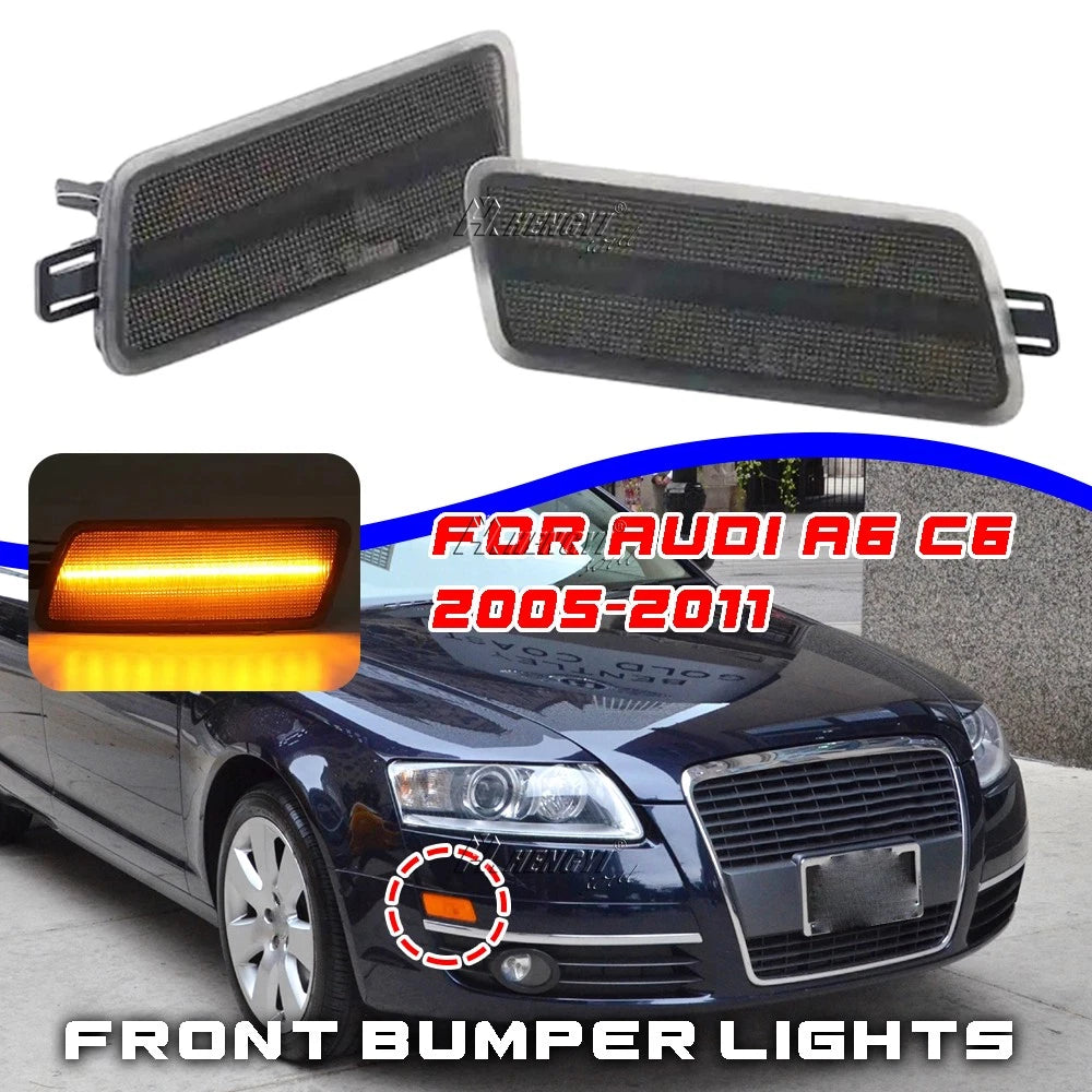2X Smoke Lens Amber LED Front Bumper Side Marker Light for Audi A6 (2005–2011)