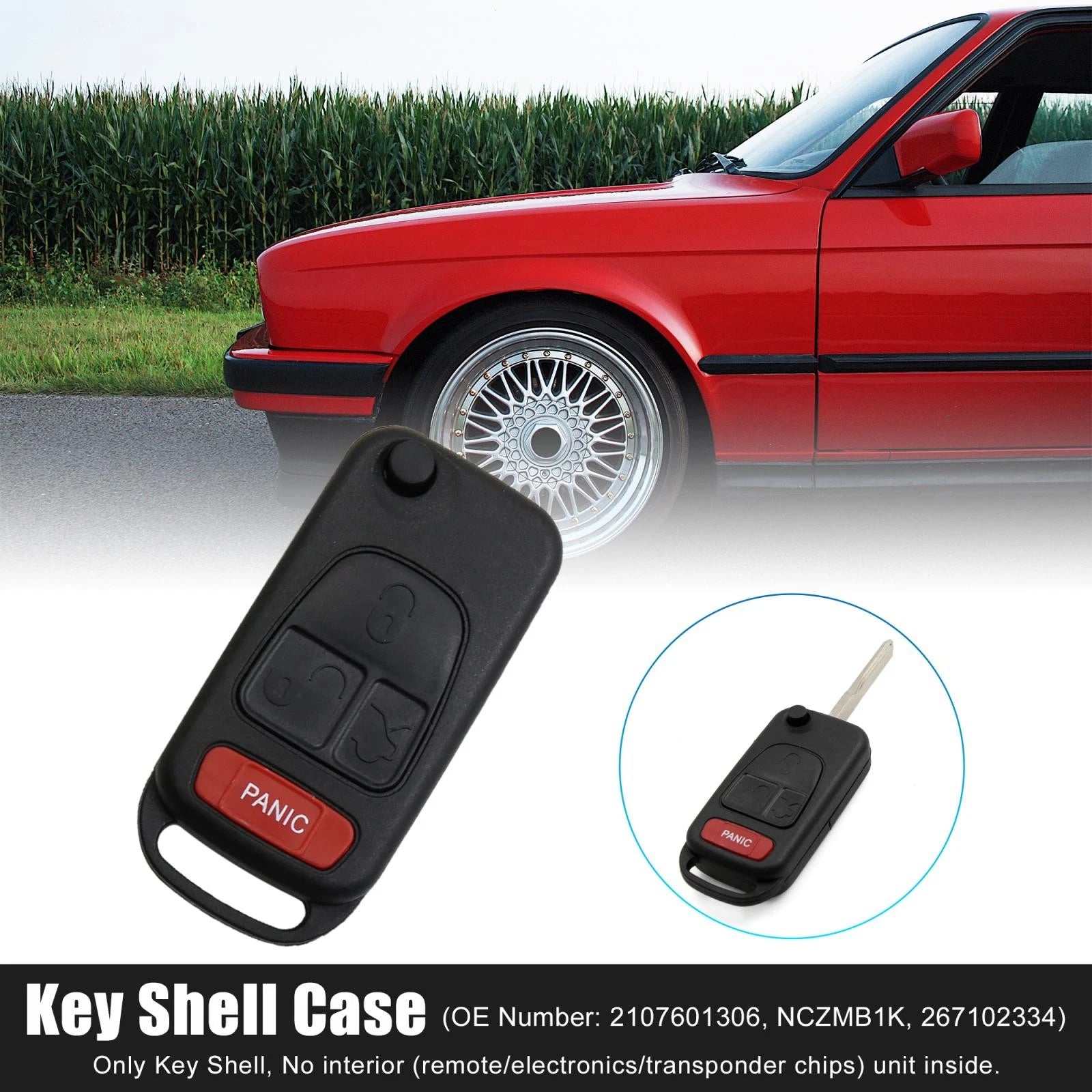 Key Shell Case 2107601306 for Mercedes-Benz (4 Button, Black)