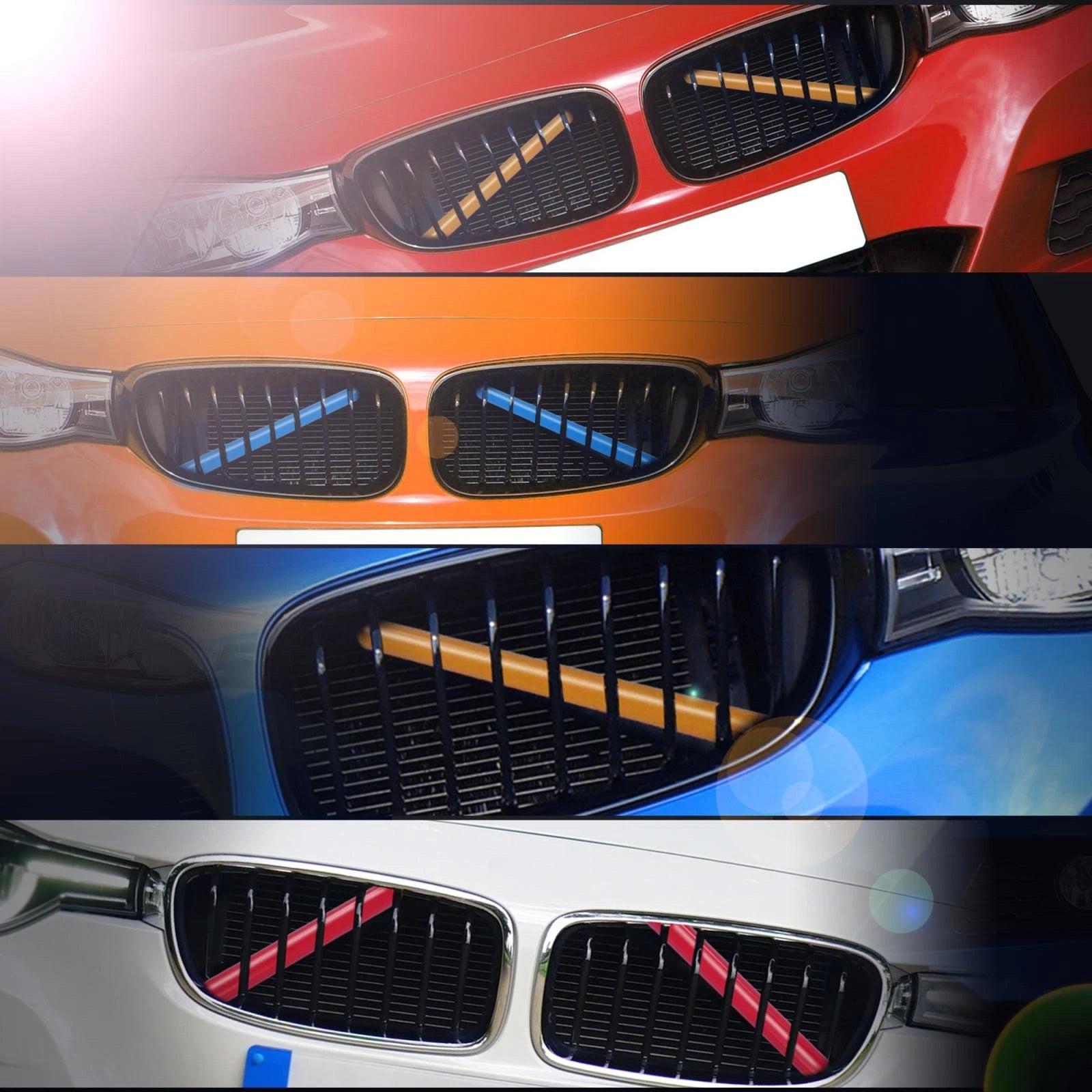 Pair ABS Front Grille Trim Strips Cover Red for BMW 5 6 7 Series 