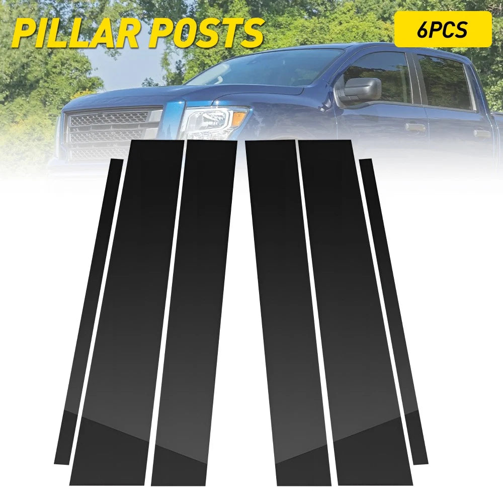 Set of 6 Black Pillar Posts for Nissan Titan Crew Cab (2004–2015)